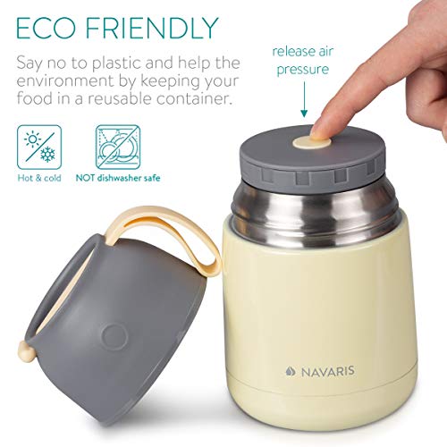 Navaris Termo para Comida - Recipiente para Mantener frío y Caliente - De Acero Inoxidable y con Capacidad para 450 ml - en Amarillo