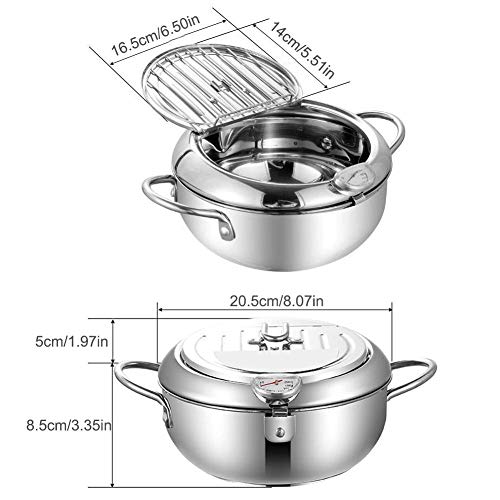 N/C Freidora Profesional De Acero Inoxidable con Termómetro Y Tapa Olla Freidora Tempura 20 Cm / 24 Cm, Freidora De Papas Fritas Pequeña, Olla Freidora Doméstica Tempura para Cocinar En La Cocina