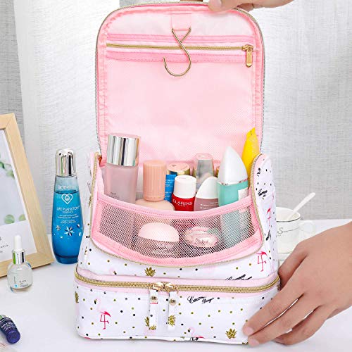 Neceser de Viaje con Gancho Colgante para Hombres y Mujeres Organizador de Bolso cosmético con manija Bolsa de Maquillaje Bolsa de diseño Lindo para Accesorios de Viaje (Flamingo-PB)