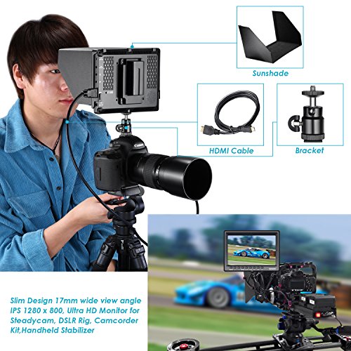 Neewer F100 Kit Monitor Campo Cámara:7" Ultra HD 1280x800 IPS Monitor Campo Pantalla+F550 Batería Repuesto+Micro USB Cargador+Estuche Transporte para Sony Nikon Olympus Panasonic