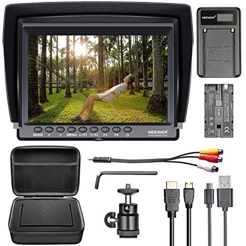 Neewer F100 Kit Monitor Campo Cámara:7" Ultra HD 1280x800 IPS Monitor Campo Pantalla+F550 Batería Repuesto+Micro USB Cargador+Estuche Transporte para Sony Nikon Olympus Panasonic