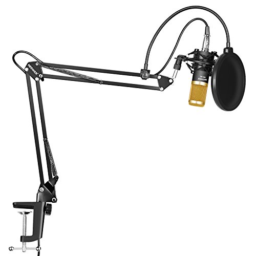 Neewer NW-800 Micrófono Condensador Profesional Estudio y NW-35 Micrófono Grabación Ajustable Suspensión Brazo de Tijera Soporte con Montaje de Choque Abrazadera de Montaje Kit.