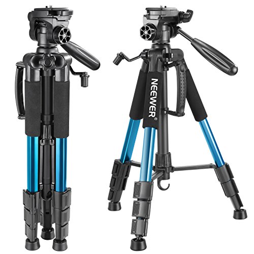 Neewer Trípode portátil de Aluminio para cámara de 142 cm, con Cabezal Giratorio de 3 vías, Funda para cámara réflex Digital, videocámara DV, Carga hasta 4 kg (Azul)