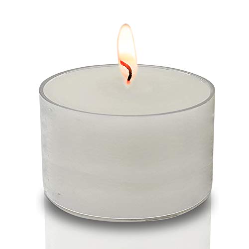 Ner Mitzvah Velas de candelita ardientes largas 6 Horas - Blanco en Copas Transparentes - Sin Perfume - Paquete de 80 - Hecho en la UE