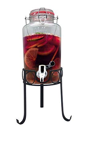 NERTHUS FIH 285 - Dispensador de 3L con soporte, dispensador de bebidas de vidrio con grifo y soporte incorporados