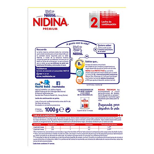 NESTLÉ NIDINA 2 Premium [PACK AHORRO] - A partir de los 6 meses - Leche de continuación en polvo - Fórmula para bebés - 1Kg