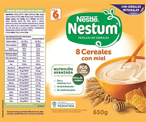 Nestlé Papillas NESTUM Cereales para bebé con miel - 3 latas de 650g -Total 1950g