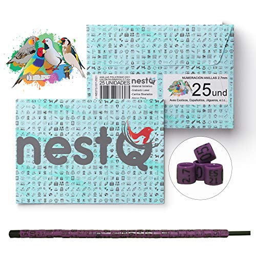 nestQ Anillas Canarios Españolitos Jilgueros Mayor Exoticos 2021 Color Violeta Federativo Policromo Grabado Laser Cerradas 2.7 mm Numeradas con Año Marcado 1 Tira 25 Anillas