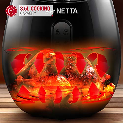 NETTA Freidora de aire libre de aceite para uso doméstico 4.5L con control de temperatura ajustable y temporizador - freidora de virutas - negro