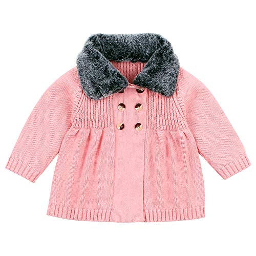 New Baby Sweater Boys Cardigan Autumn Winter Fur Collar Knitted Jacket Coat Toddler Kids Cardigan Gray1 24M