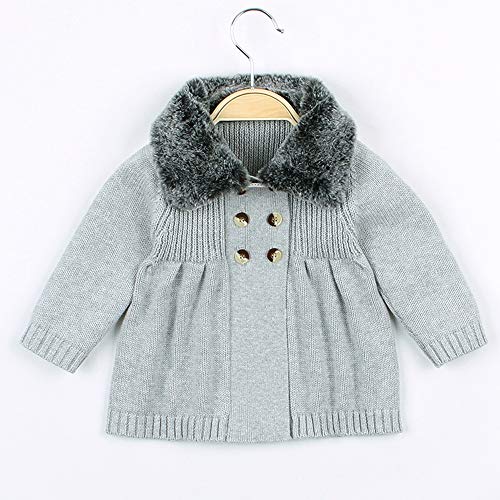 New Baby Sweater Boys Cardigan Autumn Winter Fur Collar Knitted Jacket Coat Toddler Kids Cardigan Gray1 24M