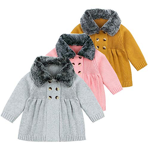 New Baby Sweater Boys Cardigan Autumn Winter Fur Collar Knitted Jacket Coat Toddler Kids Cardigan Gray1 24M