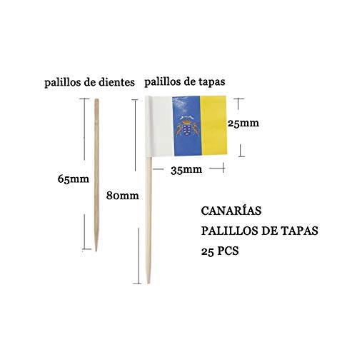 NEW TORO Palillos de Tapas con Bandera, Toothpick Flags Etiquetas Pequeñas para Magdalenas Decorar Tartas Bocadillos Cumpleaños Boda Fiesta de Bienvenida 3.5 * 2.5cm (CANARIAS) (CANARIAS 25pcs)