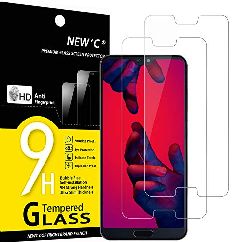 NEW'C 2 Unidades, Protector de Pantalla para Huawei P20 Pro, Antiarañazos, Antihuellas, Sin Burbujas, Dureza 9H, 0.33 mm Ultra Transparente, Vidrio Templado Ultra Resistente