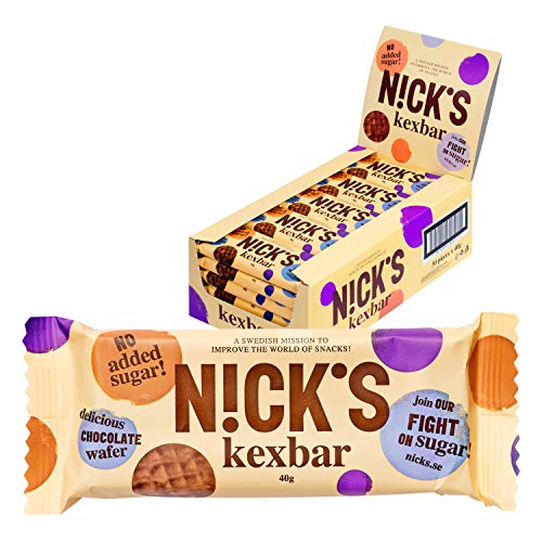 NICKS Kexbar, Barrita recubierta de chocolate sin azúcar añadido, sin gluten y trigo 30 x 40g