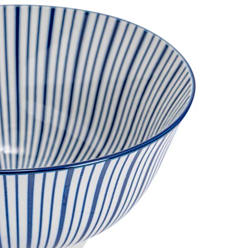 Nicola Spring Cuenco de Cereales de Porcelana - Estampado de Rayas Azul y Blanco - 153 mm - Pack de 6