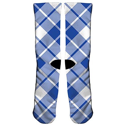 Nifdhkw Blue and White Diagonal Tartan Athletic Sports Socks,Travel & Flight Socks,Painting Art Printed Funny Socks.