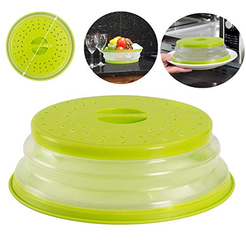 Nifogo Tapa Plegable para Microondas,Tapa microondas Plegable Colador,sin BPA y no tóxico,Salpicaduras,para Lavar Frutas (Verde)