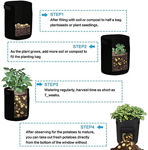 NiLooki - Bolsas de cultivo de patatas (3 unidades, 7 galones, bolsa de plantación de patatas, con solapa y asas para patatas, tomate, zanahoria)