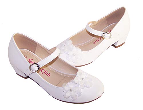 Niñas Niños Blanco Bajo Tacón Zapatos Ocasión Especial, color Blanco, talla 31 EU