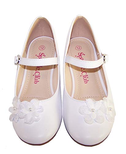 Niñas Niños Blanco Bajo Tacón Zapatos Ocasión Especial, color Blanco, talla 31 EU