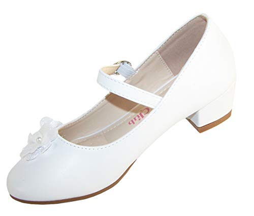 Niñas Niños Blanco Bajo Tacón Zapatos Ocasión Especial, color Blanco, talla 31 EU