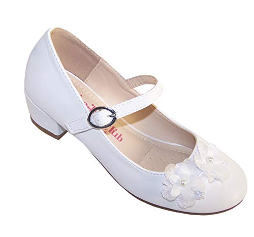 Niñas Niños Blanco Bajo Tacón Zapatos Ocasión Especial, color Blanco, talla 31 EU