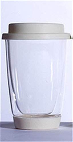 ning88llning5 Taza De Café De Vidrio De Doble Pared Anti Escaldado Portátil De Viaje Con Cubierta De Gel De Sílice Desayuno De Oficina Tapa De Taza De Leche Al Por Mayor, Blanco, 350 Ml