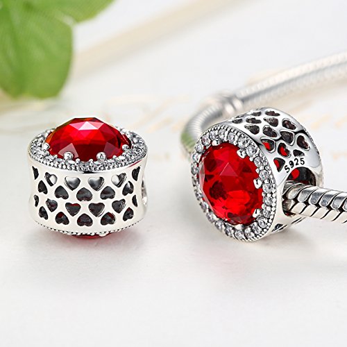 NINGAN Abalorio de Plata de Ley 925 con diseño de Corazones radiantes. Abalorio Charm Compatible con Pulsera (Cerise)