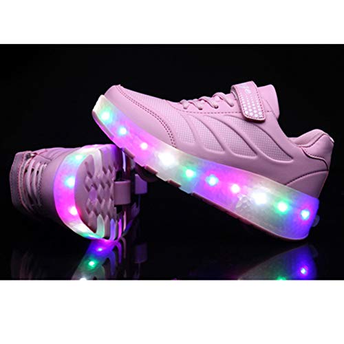 Niños LED Patines Intermitentes Carga USB Zapatillas Intermitentes cómodas Zapatillas de Malla Transpirables Patines Dobles