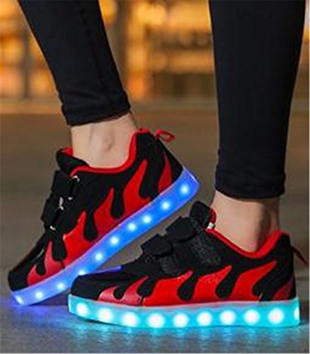 Niños Niñas Zapatillas LED Zapatos con Luces 7 Colores USB Carga Luces Luminosos Zapatos de Deporte Sneakers(Rojo 35 EU)