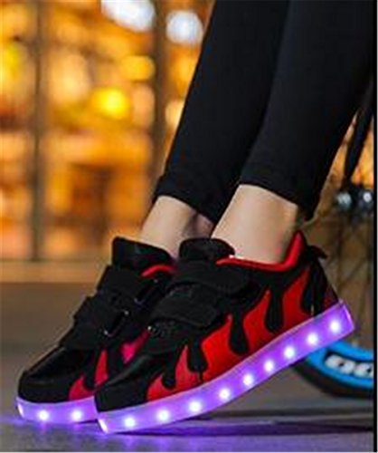 Niños Niñas Zapatillas LED Zapatos con Luces 7 Colores USB Carga Luces Luminosos Zapatos de Deporte Sneakers(Rojo 35 EU)