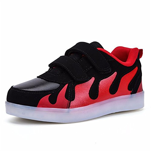 Niños Niñas Zapatillas LED Zapatos con Luces 7 Colores USB Carga Luces Luminosos Zapatos de Deporte Sneakers(Rojo 35 EU)