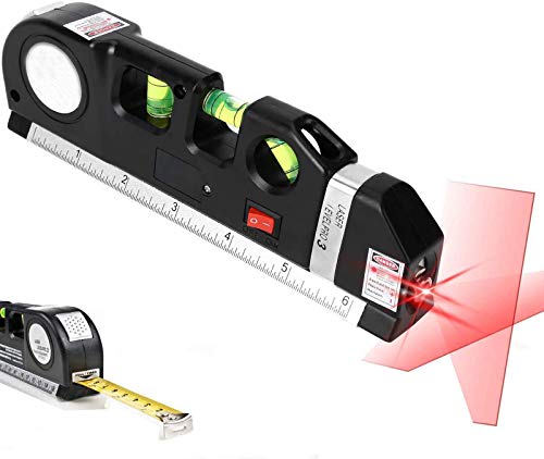 Nivel de burbuja Orthland 4 en 1, regla con líneas cruzadas, cinta métrica de 9 pulgadas, regla, nivel de burbuja multifuncional pequeño y batería, vertical 45° y horizontal herramientas autonivelante