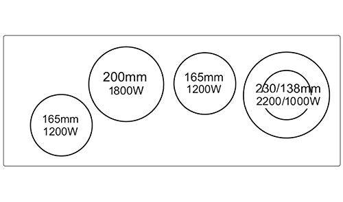 NJ CH-90 Cocina eléctrica de cerámica 4 zonas de cocción 90cm de vidrio incorporado Control táctil Negro