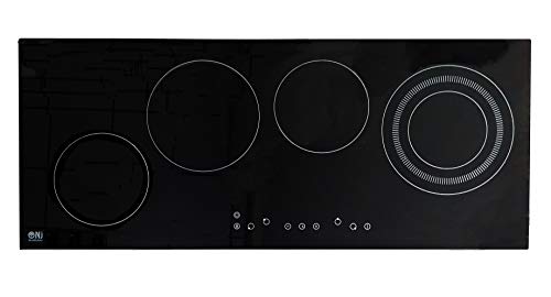 NJ CH-90 Cocina eléctrica de cerámica 4 zonas de cocción 90cm de vidrio incorporado Control táctil Negro