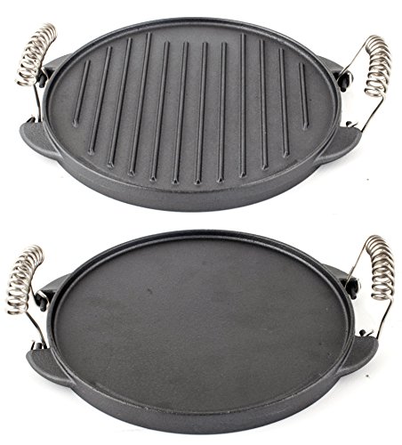 NJ - Parrilla de hierro fundido antiadherente portátil reversible para barbacoa (25 cm)