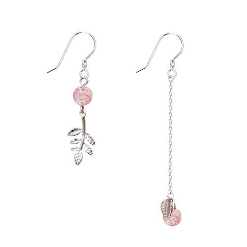 Nkjbuvt Joyería Mujer Fresa Pequeña Fruta Pasta De Frijoles Hojas De Cristal Rosa S925 Pendientes De Plata Esterlina Pendientes Del Sistema Forestal Pendientes Frescos Femeninos