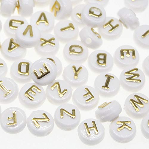 NO LOGO HHTC 100pCS Letras de Plata de Oro Moldeado Alfabeto Granos de acrílico utilizados for Hacer joyería niñas Pulsera, Collar de 10mm (Color : Oro)