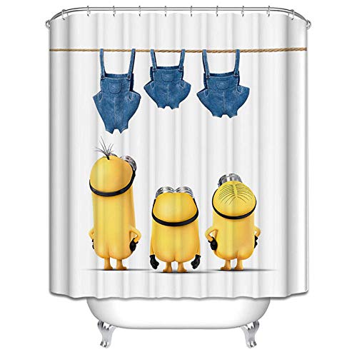 None brand Cortinas de Ducha Amarillas Serie Minions traviesas Cortinas de Ducha Cortina de baño Cortina de baño Impermeable de poliéster con ganchos-L150xH180cm