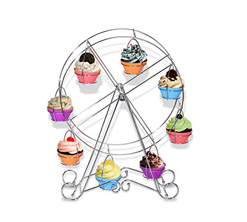 Noria Cupcake Stand, acero inoxidable que gira la rueda de la fortuna soporte postre, postre portador de visualización de la fiesta del circo, cumpleaños de los niños, de boda