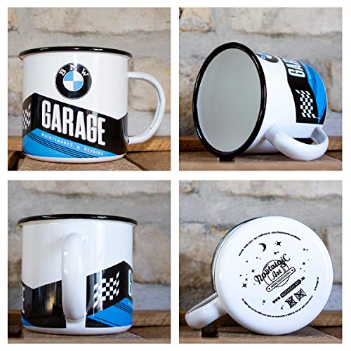 Nostalgic-Art 43216 - Taza esmaltada retro BMW – Garaje – Idea de regalo para los accesorios de coche y moto, 360 ml