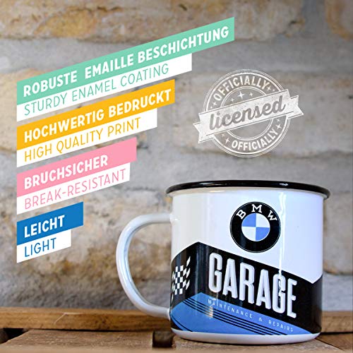 Nostalgic-Art 43216 - Taza esmaltada retro BMW – Garaje – Idea de regalo para los accesorios de coche y moto, 360 ml