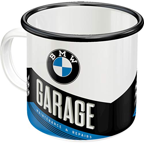 Nostalgic-Art 43216 - Taza esmaltada retro BMW – Garaje – Idea de regalo para los accesorios de coche y moto, 360 ml