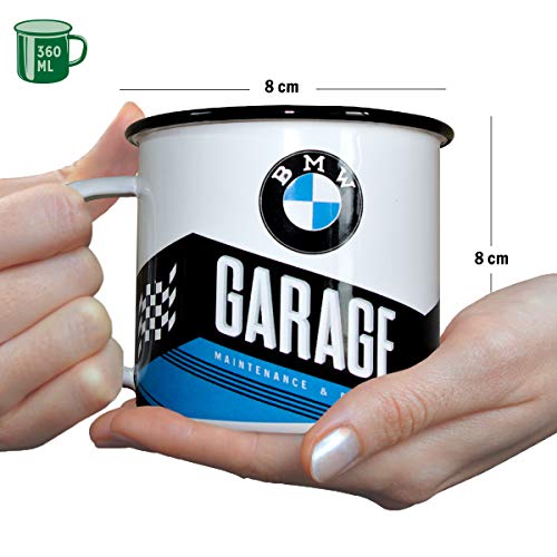 Nostalgic-Art 43216 - Taza esmaltada retro BMW – Garaje – Idea de regalo para los accesorios de coche y moto, 360 ml