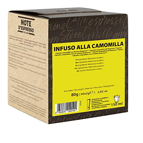 Note D'Espresso Cápsulas de Manzanilla compatibles con cafeteras Nespresso - 40 Unidades de 2 g, Total: 80 g