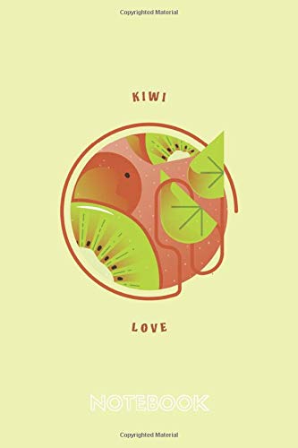 Notebook - Kiwi Love: 6 x 9 inch journal (european A5 size approx) - 120 lined pages - Light grey lines - Matte Softcover - Pastel background and kiwi illustration design - fruit lovers gift idea