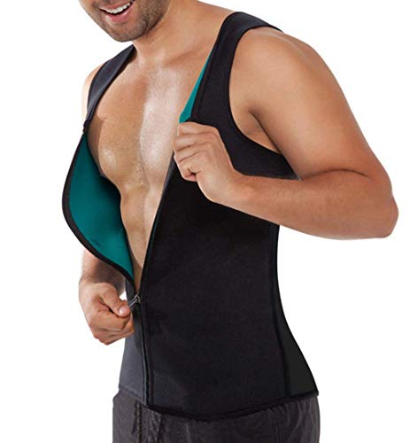 NOVECASA Chaleco Sauna Hombre Compresion de Neopreno Chaleco Modelador Camiseta Reductora para Adelgazante Sudoración Musculación con Cremallera (L, Negro-Verde con Cremallera)