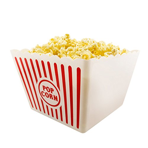 Novelty Place] Recipientes Plásticos para Palomitas de Maíz Clásico con Rayas Rojas y Blancas para Noches de Cine - 20,32 cm Cuadrado x 17,78 cm de Profundidad (1 Paquete)