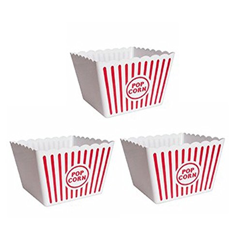 Novelty Place] Recipientes Plásticos para Palomitas de Maíz Clásico con Rayas Rojas y Blancas para Noches de Cine - 20,32 cm Cuadrado x 17,78 cm de Profundidad (1 Paquete)